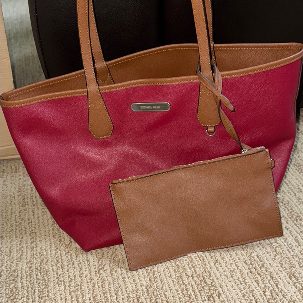 Michael Kors Red and Brown Tote Bag with Chic Design